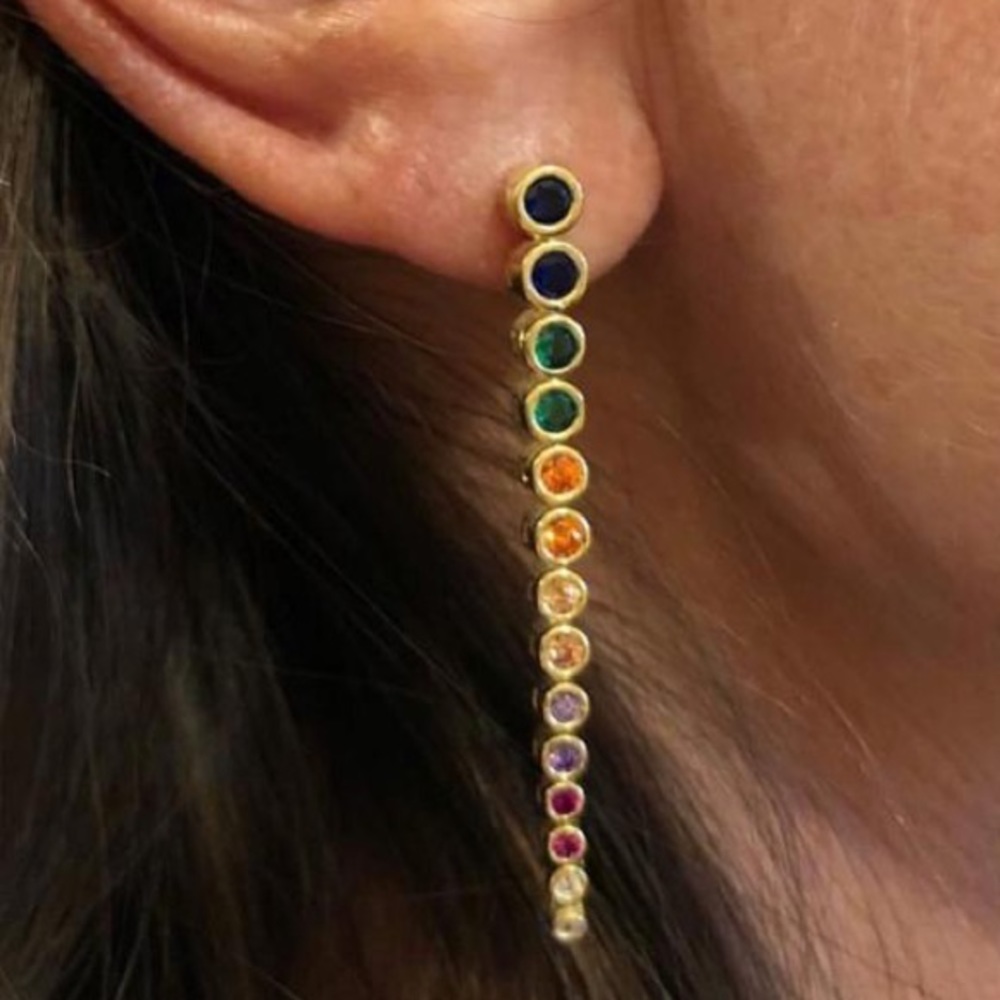 Rainbow studded hanging earrings